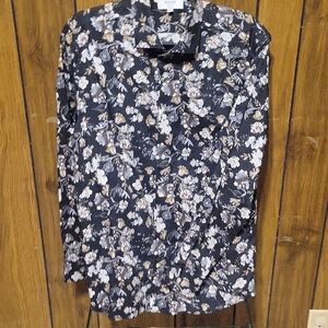 Murano Black Floral Casual Button Down Shirt